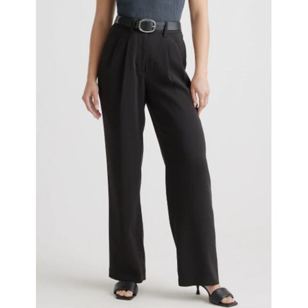 Quince Women's Stretch Crepe Pleated Wide Leg Pant - Tall (32" inseam) Black 8